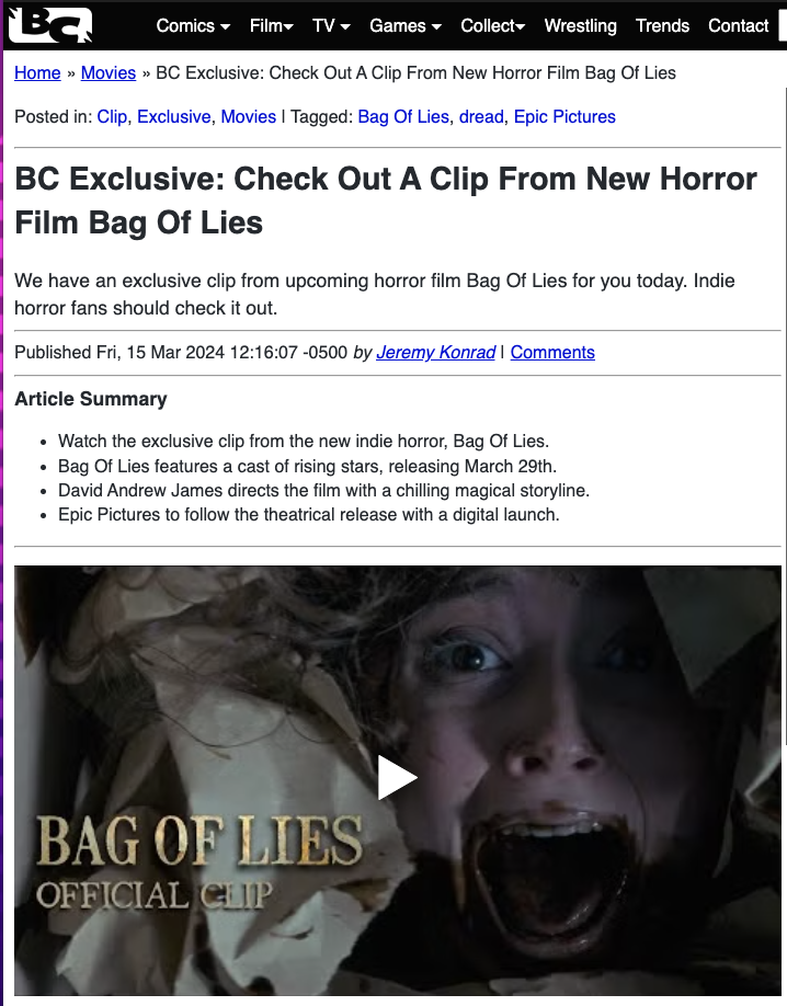 BC Exclusive: Check Out A Clip From New Horror Film Bag Of Lies